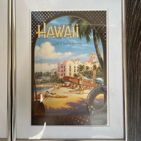 Set of 2 TROPICAL Beach Vintage Style Framed Prints - Hawaii & California - Picture 6 of 6